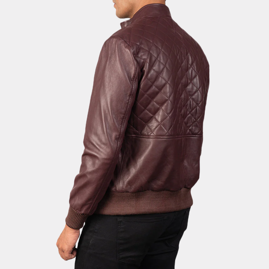 Moda Maroon Leather Bomber Jacket