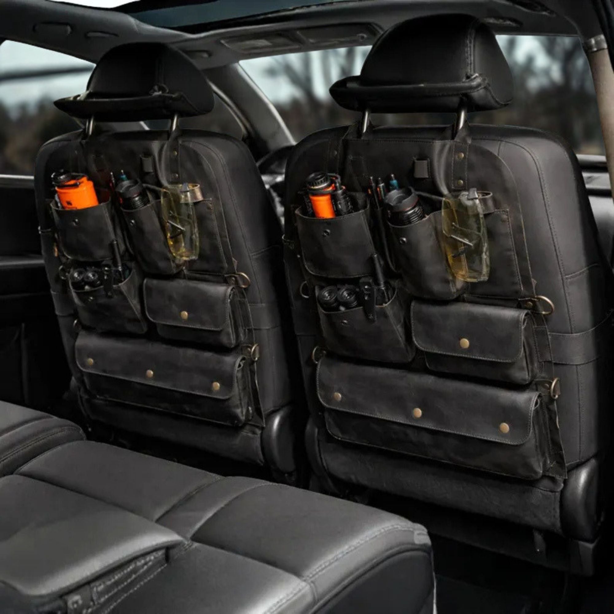 Genuine Leather Car Seat Back Organizer - Tactical Truck Seat Storage | Treven Leather