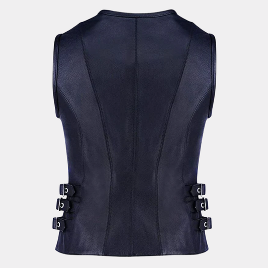 Women's Front Zip Closure Biker Leather Vest