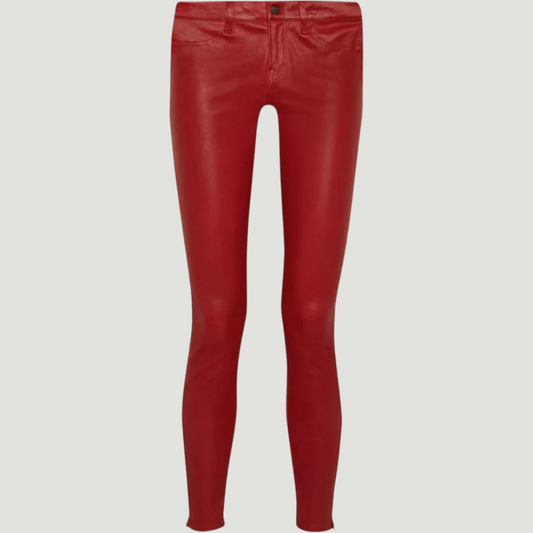 RED STRETCH LEATHER PANTS