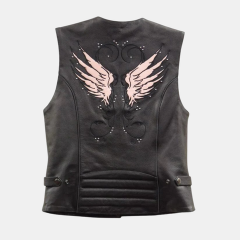 Black and Pink Studded Leather Vest