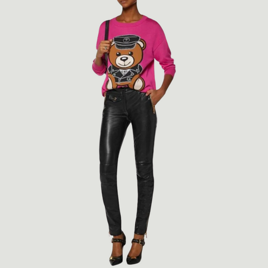 ZIPPER-DETAIL SLIM LEATHER PANTS