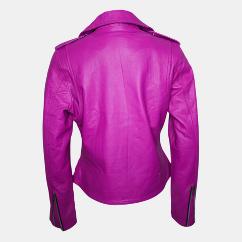 Womens Classy Belted Hot Pink Leather Jacket