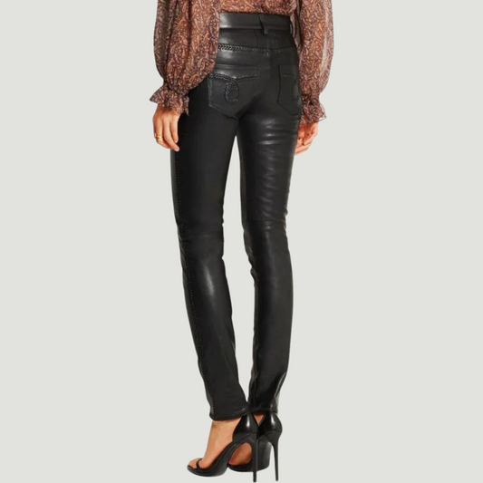WOMEN'S BLACK VEGAN LEATHER PANTS