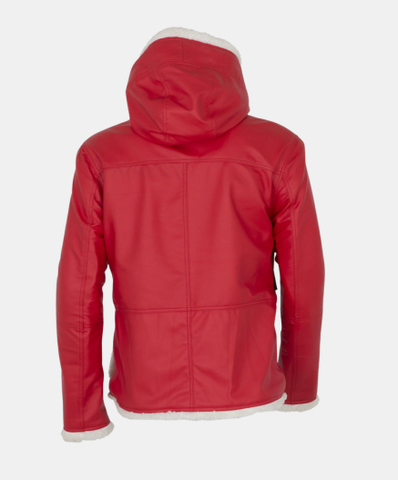 Santa Leather Coat | Christmas Costume Red Hooded Jacket