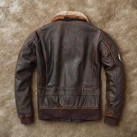 Men's Brown G-1 Top Gun Aviator Bomber Jacket - Shearling Leather Flight Jacket with Patches