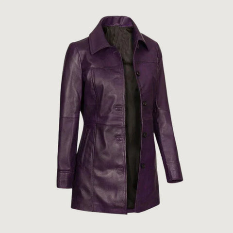 Kandis Womens Purple Leather Car Coat
