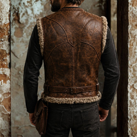 Men's Viking Leather Vest Brown | Barbarian Fur Vest | Treven Leather
