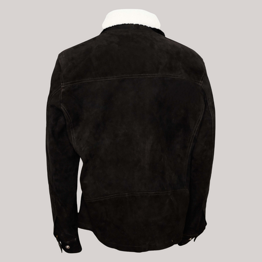 Black Shearling Suede Bomber Jacket