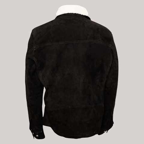 Black Shearling Suede Bomber Jacket