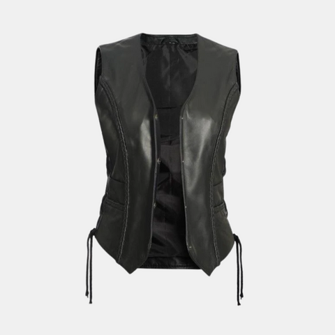 Cindy Womens Black Leather Biker Vest