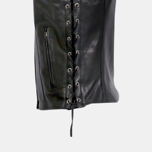 Sugar Skull Lined Black Leather Vest