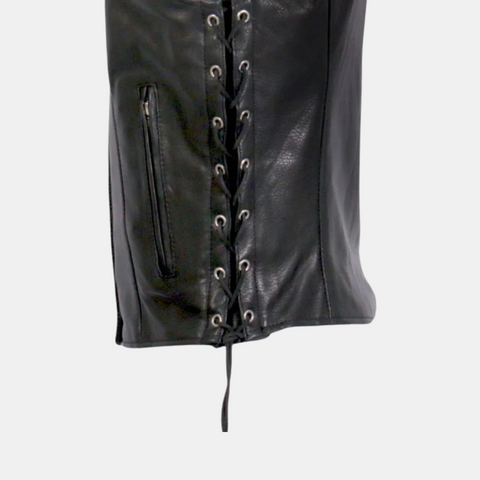 Sugar Skull Lined Black Leather Vest