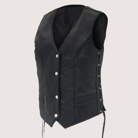 Ladies Braided Leather Motorcycle Biker Vest