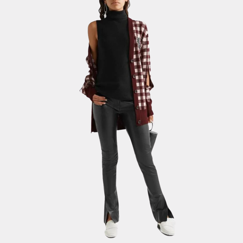 FAUX LEATHER FLARED SPLIT PANTS