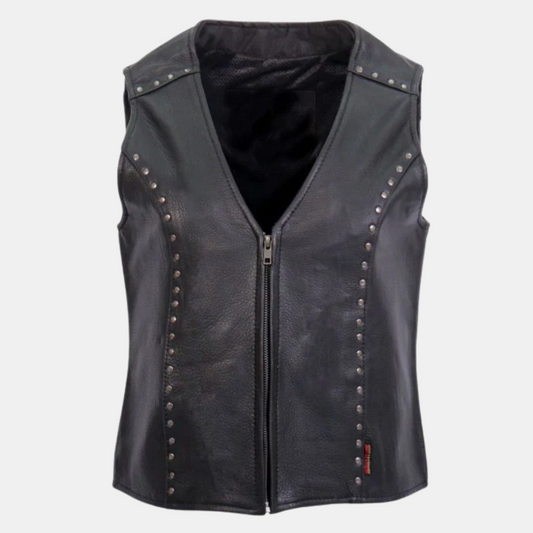 Studded Black Leather Biker Vest