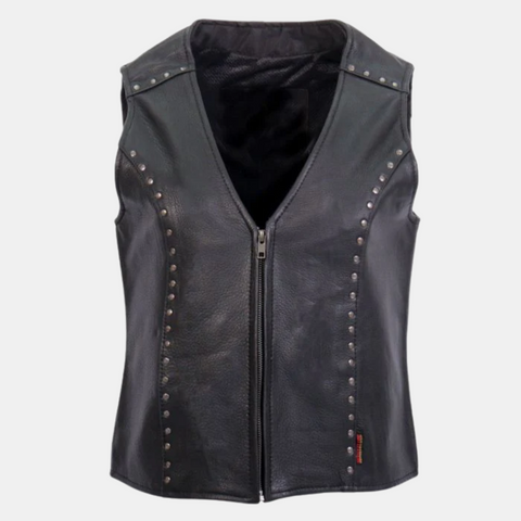 Studded Black Leather Biker Vest