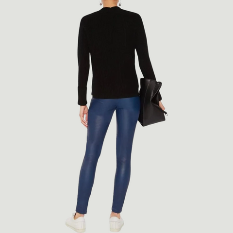 WOMEN'S BLUE FAUX LEATHER PANTS