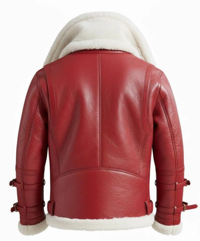 Handmade Christmas Leather Bomber Jacket – Red Santa Style Winter Coat – Festive Holiday Outerwear for Men
