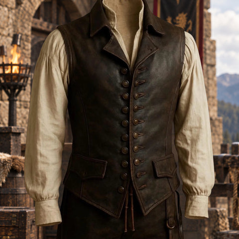 Men’s Vintage Brown Leather Medieval Renaissance Vest Gift