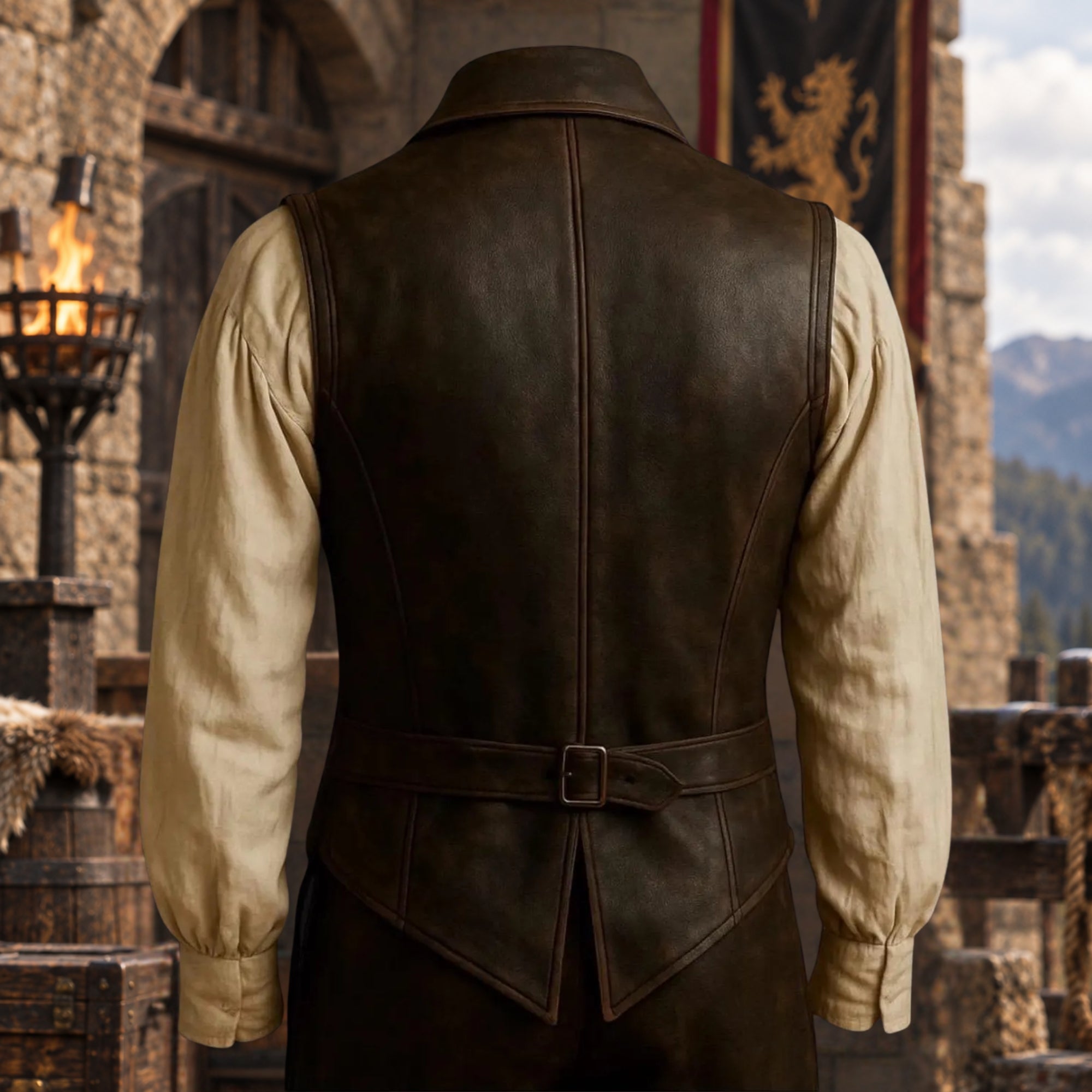 Men’s Vintage Brown Leather Medieval Renaissance Vest Gift