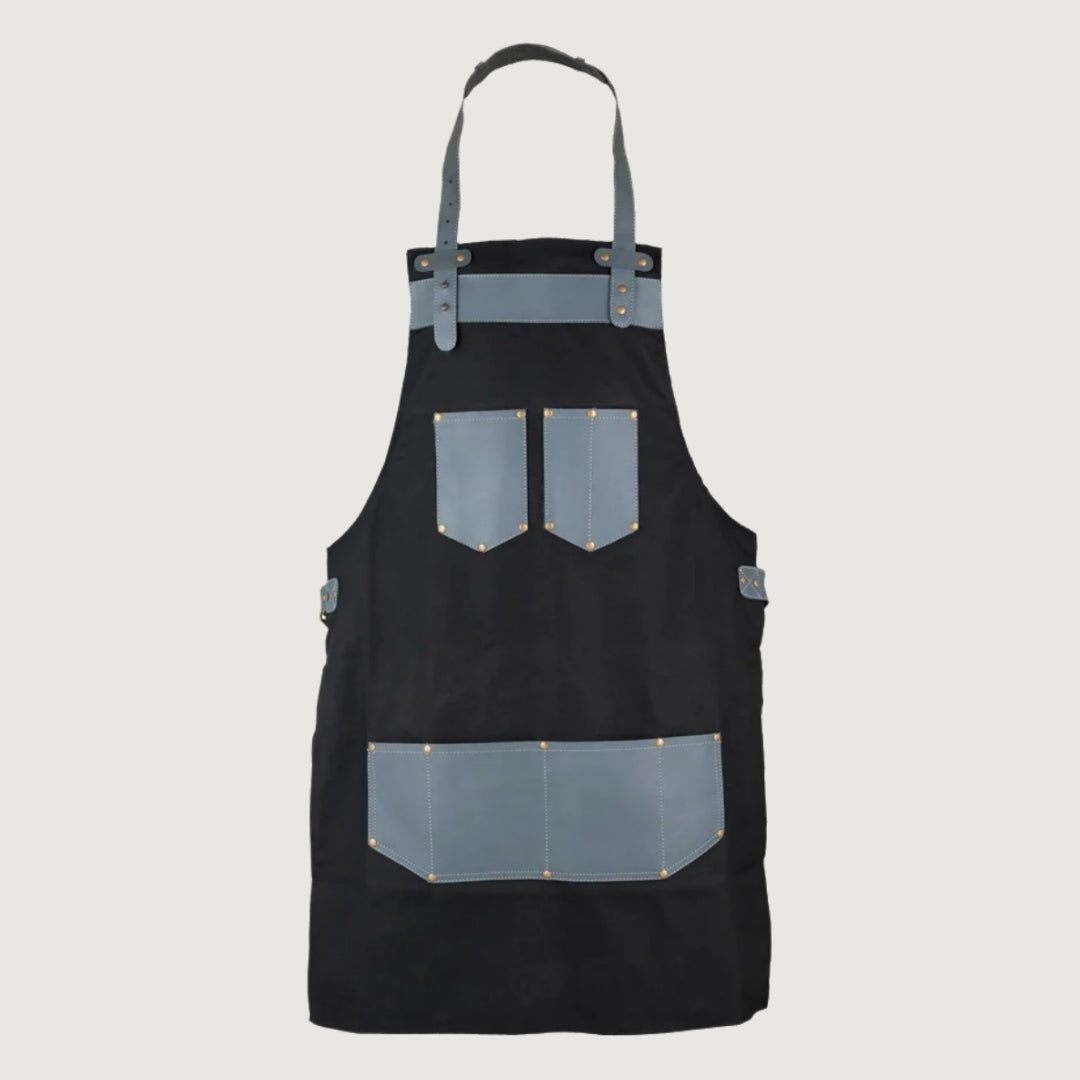The Kent Black Canvas and Grey Leather pocket Apron