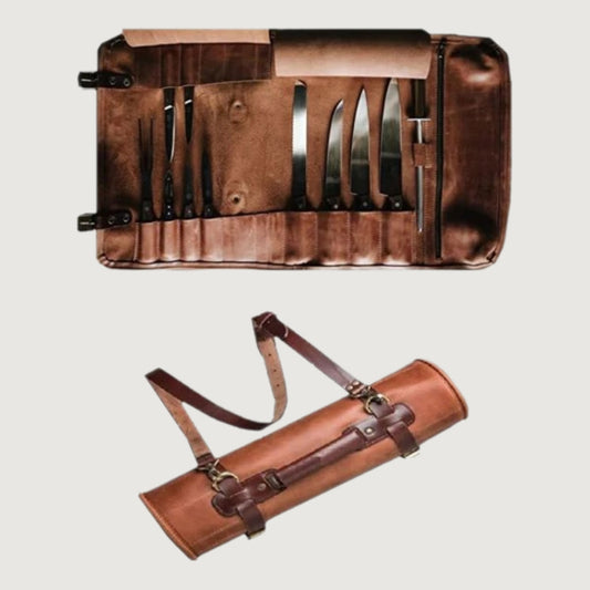 Waxed Canvas and Leather Chef Knife Roll