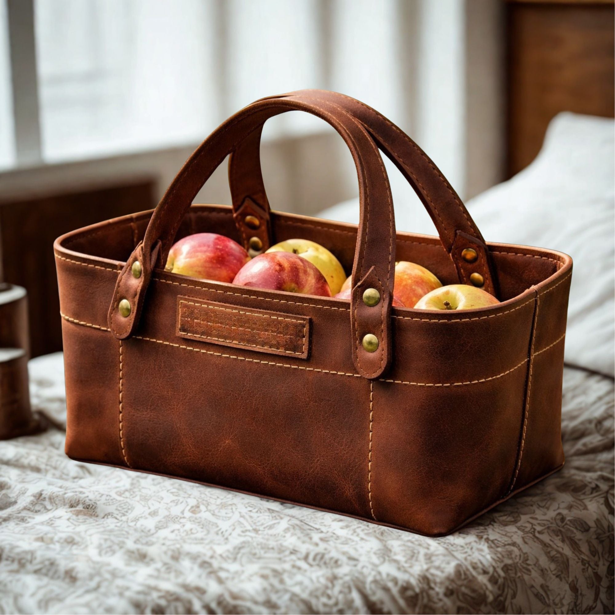 Genuine Leather Storage Baskets - Handmade Nesting Market Totes | Treven Leather
