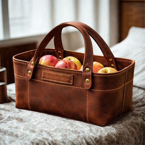 Genuine Leather Storage Baskets - Handmade Nesting Market Totes | Treven Leather
