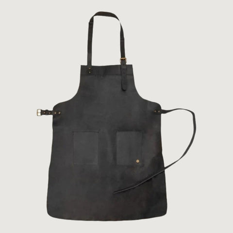 Double Pocket Leather Apron - Black