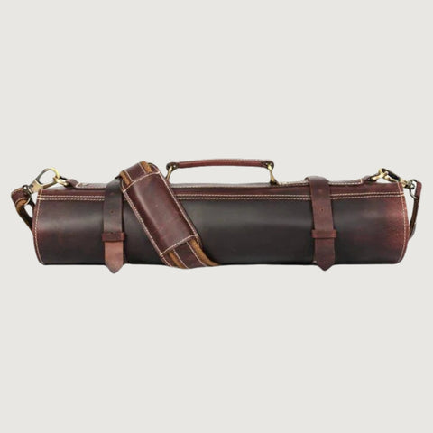 Leather Chef Knife Roll Walnut Brown 10 Slots