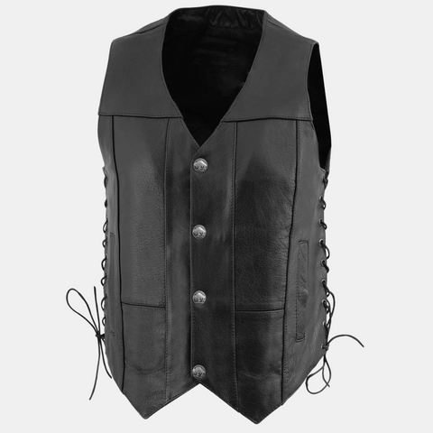 Men's Classic V-Neck Black Motorcycle Leather Vest