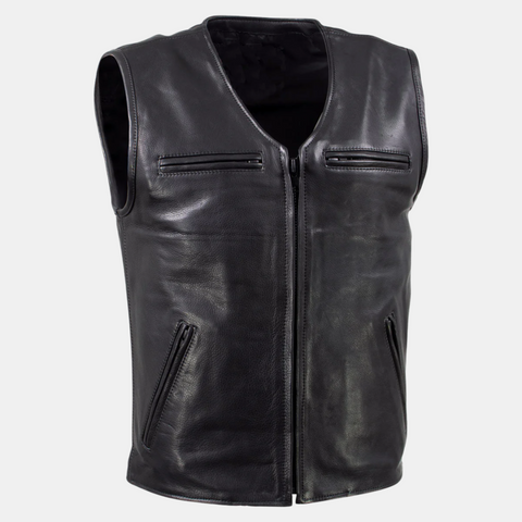 V-Neck Motorcycle Leather Biker Vest