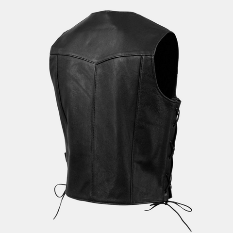 Men's Black Motorcycle Leather Vest - Buster Side Lace