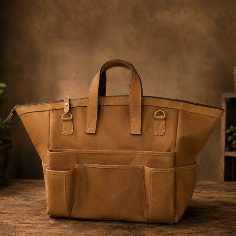 Genuine Leather Tool Tote Bag - Heavy Duty Craft & Workshop Tote | Treven Leather