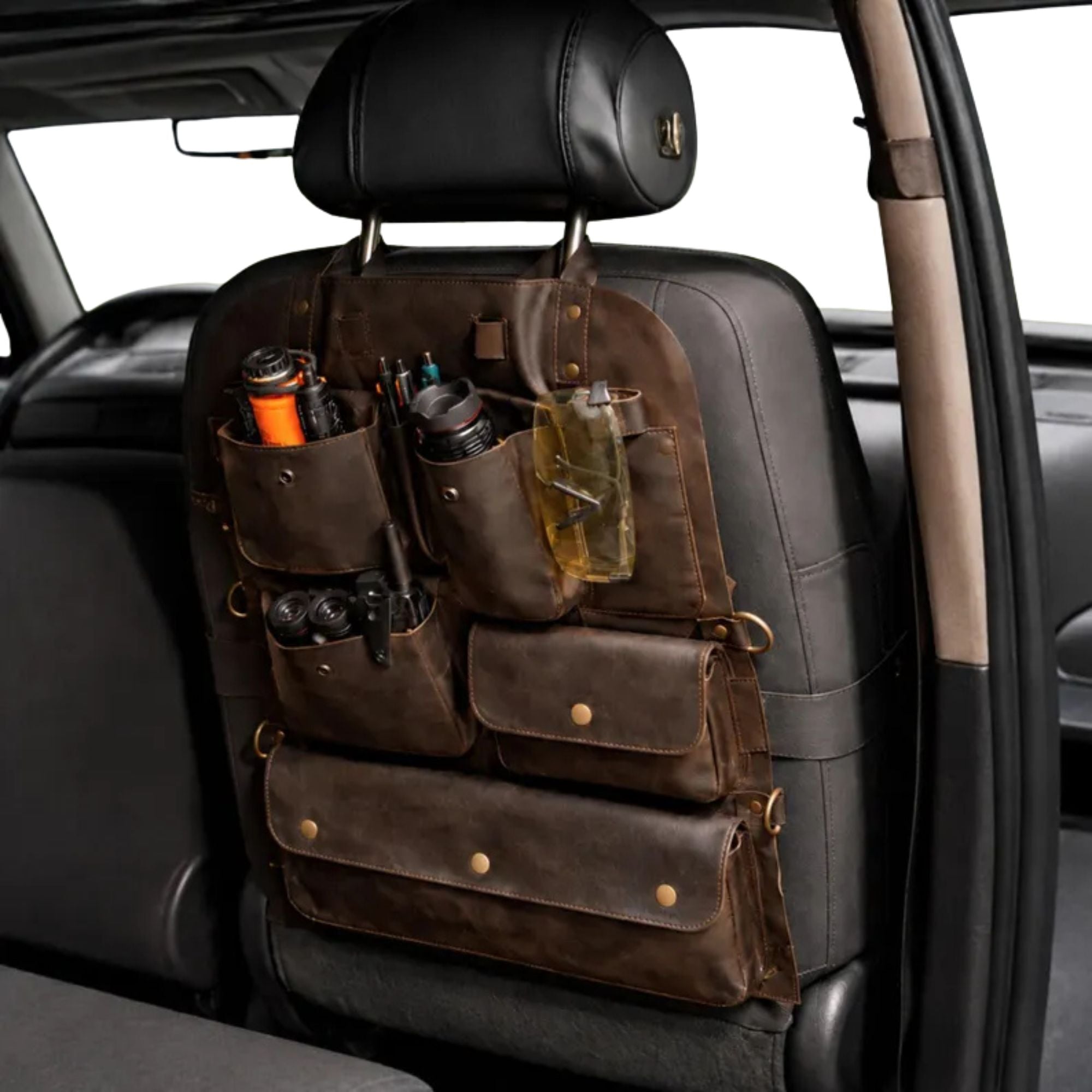 Genuine Leather Car Seat Back Organizer - Tactical Truck Seat Storage | Treven Leather