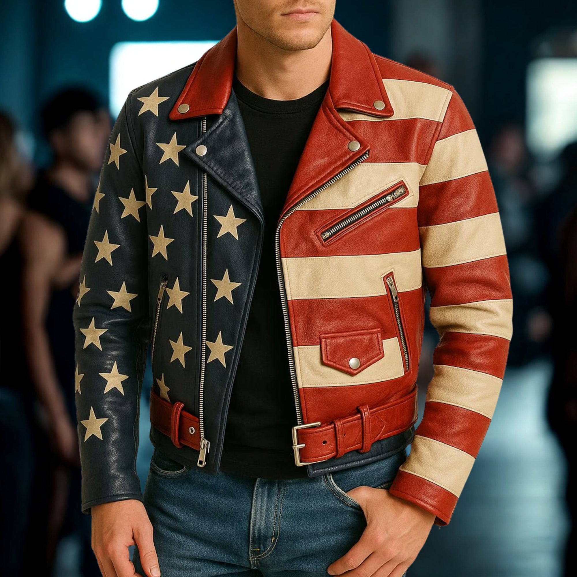 American Flag Leather Motorcycle Jacket | Stars & Stripes Biker Jacket