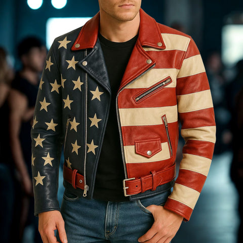 American Flag Leather Motorcycle Jacket | Stars & Stripes Biker Jacket