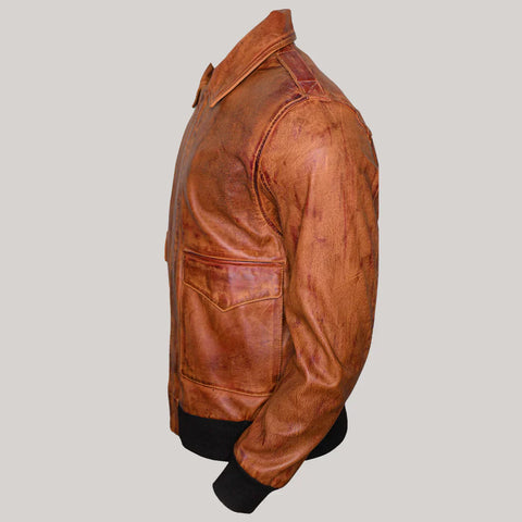 Distressed Bomber Brown Leather Jacket