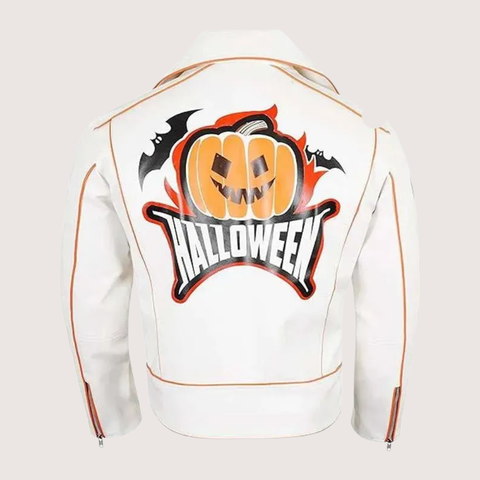 Halloween White Leather Biker Jacket