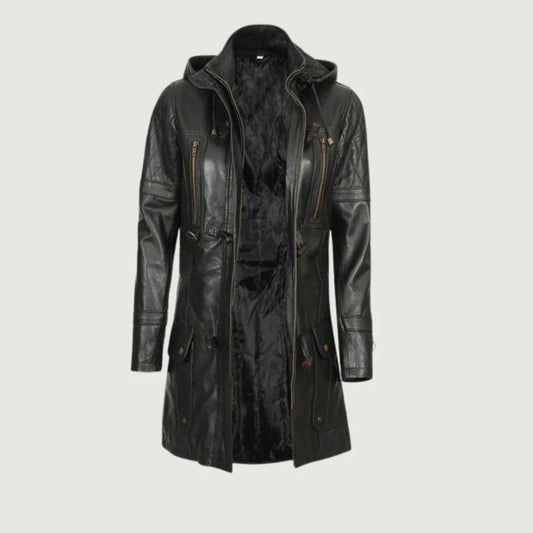 Lisa Womens Black Hooded Coat