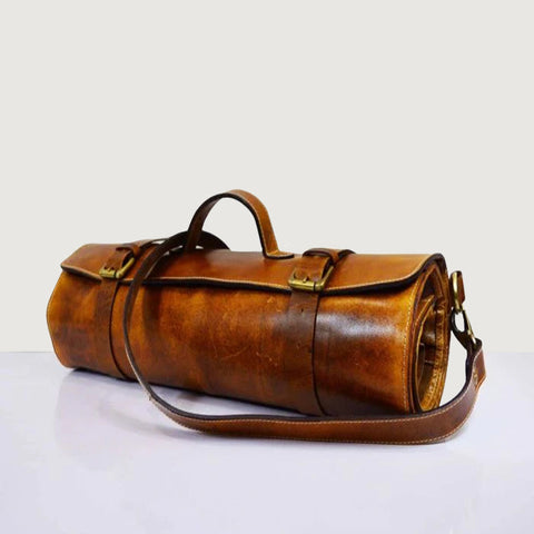 Leather Chef Knife Roll - Caramel Brown