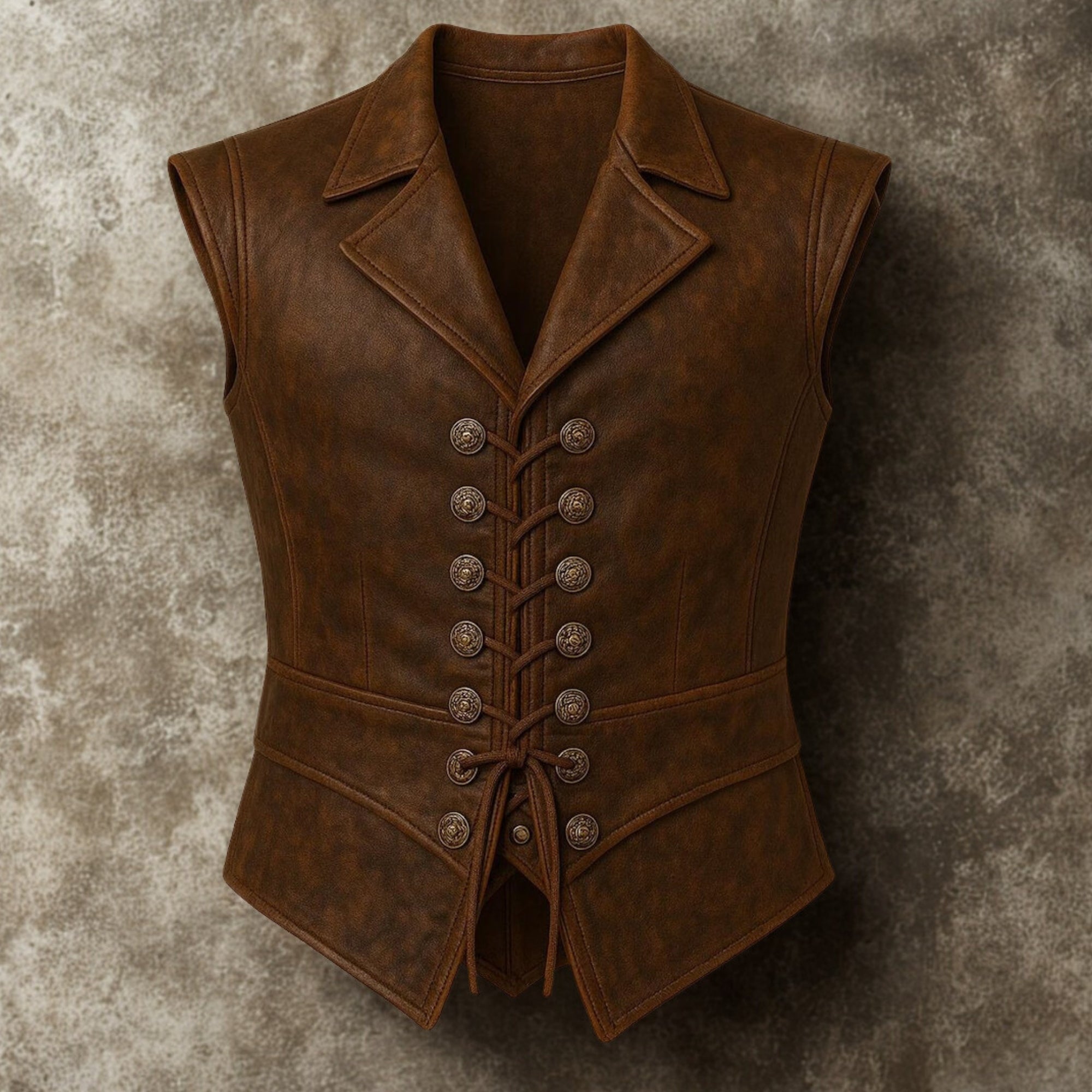 Men's Brown Leather Vest Lace-Up - Vintage Pirate Steampunk Waistcoat