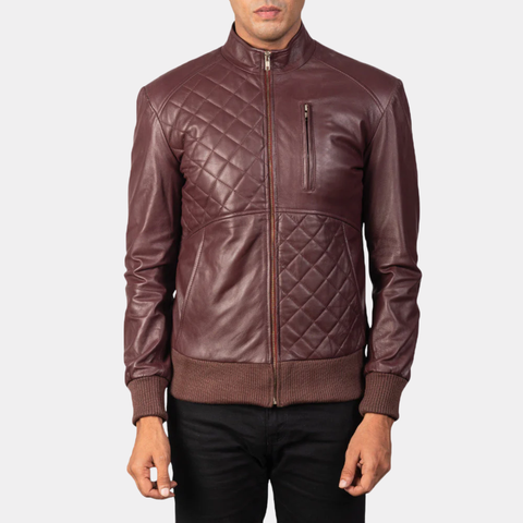 Moda Maroon Leather Bomber Jacket