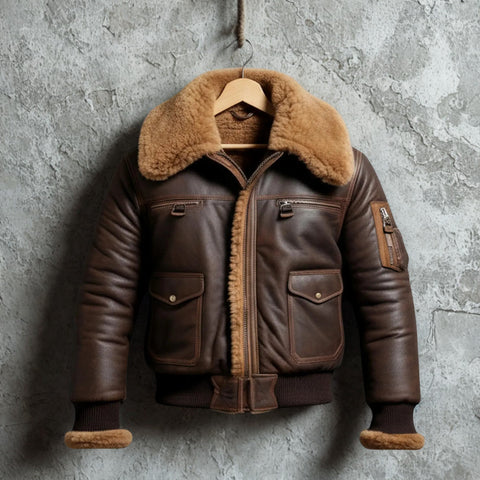 Men's Brown B-3 Aviator Bomber Jacket - Shearling Sheepskin Flight Jacket