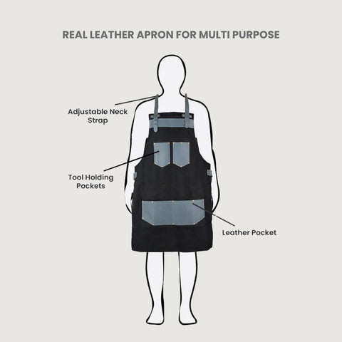 The Kent Black Canvas and Grey Leather pocket Apron