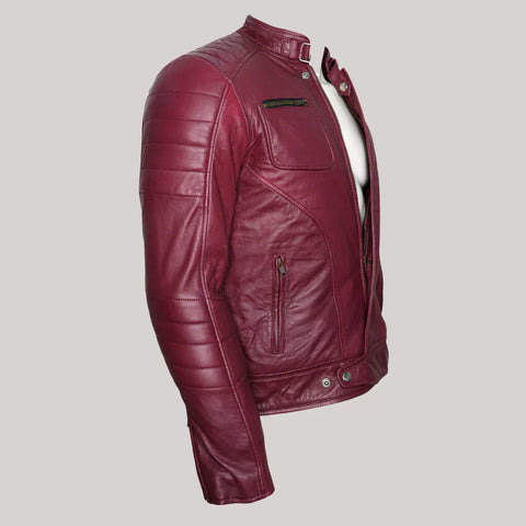 Jade Mens Maroon Zip-Up Bomber Leather Jacket