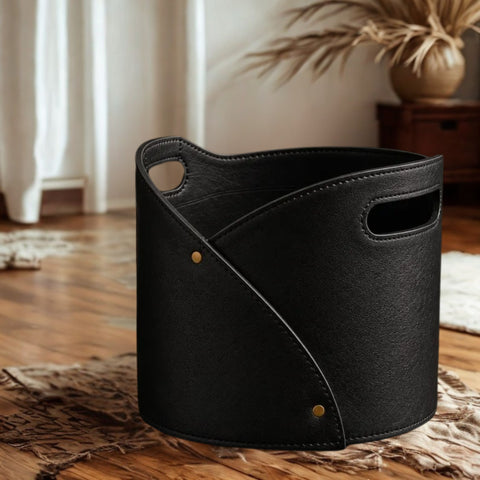 Genuine Leather Blanket Storage Basket – Large Leather Organizer, Rustic Home Decor, Throw Blanket & Pillow Basket