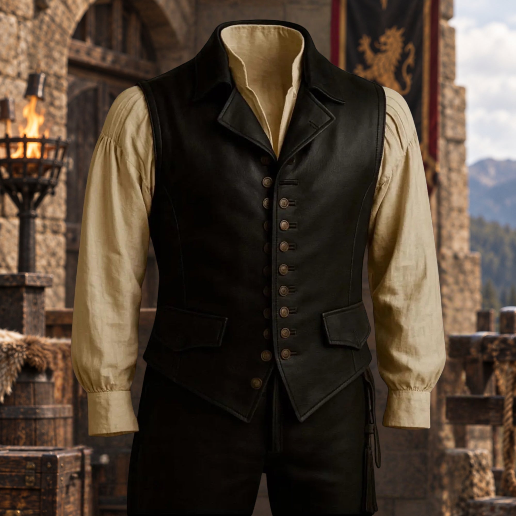 Men’s Vintage Brown Leather Medieval Renaissance Vest Gift