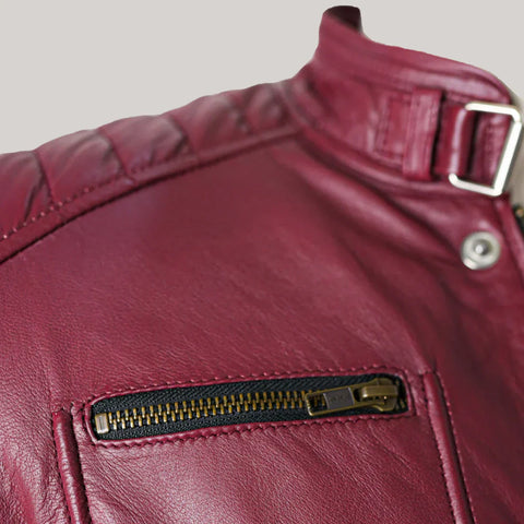 Jade Mens Maroon Zip-Up Bomber Leather Jacket